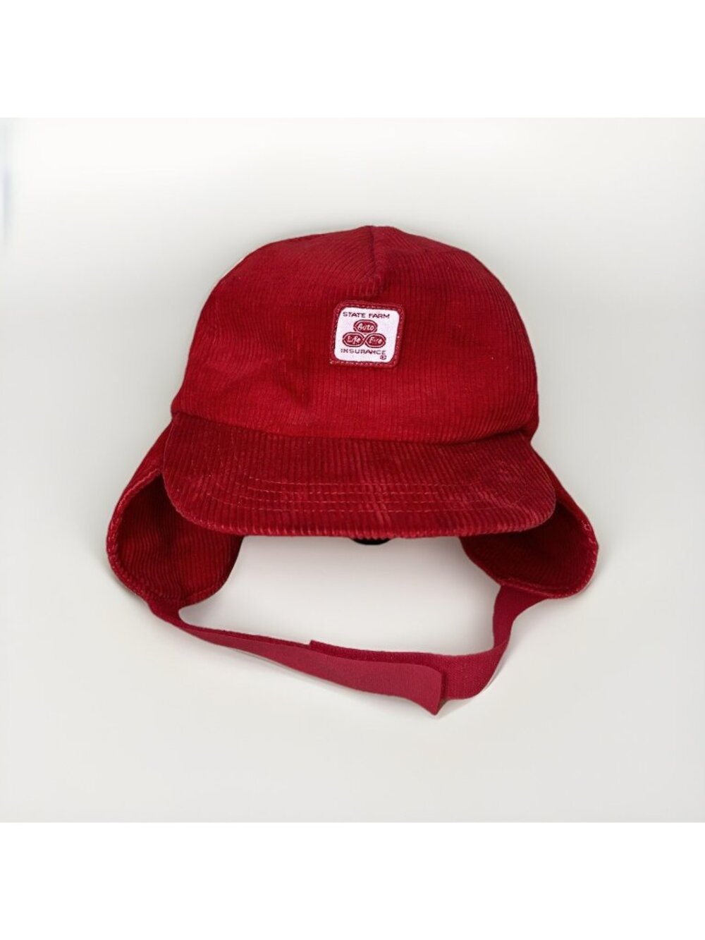 Vintage Flap Jack State Farm Hat Red Corduroy SnapBack Snap Back Vntg Rare